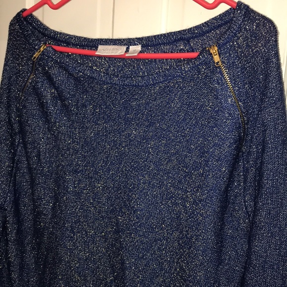 Navy scoop neck sweater with gold specs - Picture 2 of 4